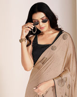 Vishal Prints Pinkish Tan Premium Satin Saree With Stone Diamond Work
