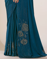 Vishal Prints Regal Blue Premium Satin Saree With Stone Diamond Work