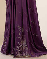 Vishal Prints Plum Purple Premium Satin Saree With Stone Diamond Work
