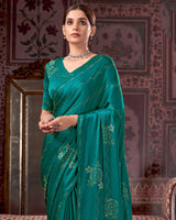 Vishal Prints Rama Green Premium Satin Saree With Stone Diamond Work