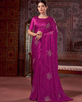Vishal Prints Dark Fuchsia Premium Satin Saree With Stone Diamond Work