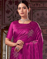 Vishal Prints Dark Fuchsia Premium Satin Saree With Stone Diamond Work