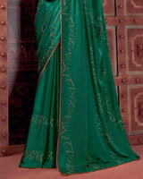 Vishal Prints Deep Sea Green Premium Satin Saree With Stone Diamond Work