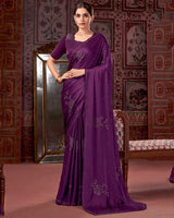 Vishal Prints Wine Premium Satin Saree With Stone Diamond Work