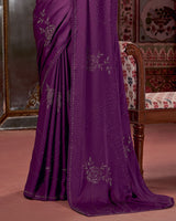 Vishal Prints Wine Premium Satin Saree With Stone Diamond Work