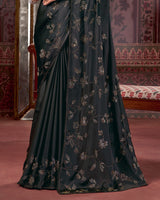 Vishal Prints Black Premium Satin Saree With Stone Diamond Work
