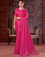Vishal Prints Hot Pink Premium Satin Saree With Stone Diamond Work