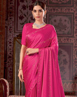 Vishal Prints Hot Pink Premium Satin Saree With Stone Diamond Work