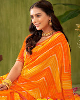 Vishal Prints Orange Printed Chiffon Saree With Foil Print And Zari Border