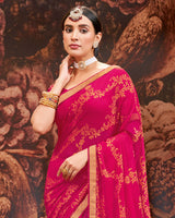 Vishal Prints Red Pink Printed Brasso Saree With Zari Border
