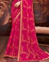 Vishal Prints Red Pink Printed Brasso Saree With Zari Border