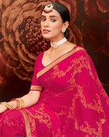 Vishal Prints Red Pink Printed Brasso Saree With Zari Border