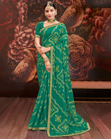 Vishal Prints Deep Sea Green Printed Brasso Saree With Zari Border