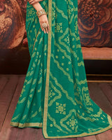 Vishal Prints Deep Sea Green Printed Brasso Saree With Zari Border