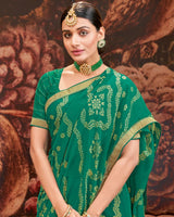 Vishal Prints Deep Sea Green Printed Brasso Saree With Zari Border