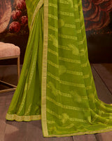 Vishal Prints Olive Green Printed Brasso Saree With Zari Border