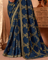 Vishal Prints Navy Blue Chiffon Brasso Saree With Zari Border
