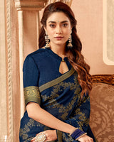 Vishal Prints Navy Blue Chiffon Brasso Saree With Zari Border