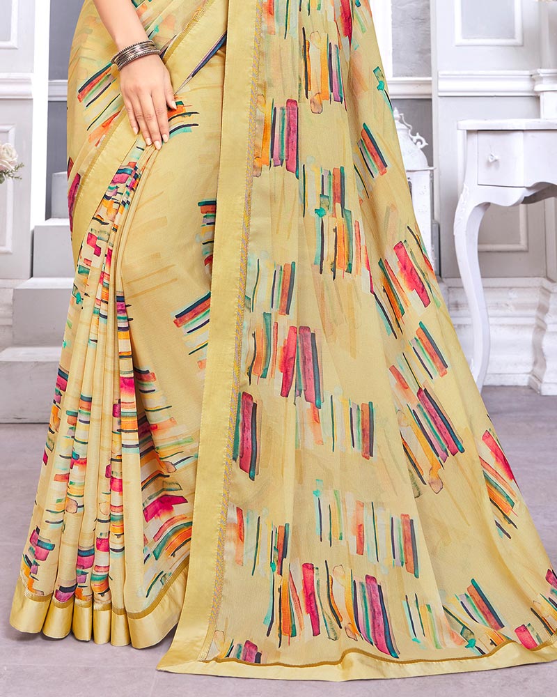 Vishal Prints Light Brown Printed Chiffon Saree With Fancy Border