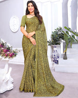 Vishal Prints Dark Beige Printed Chiffon Saree With Fancy Border