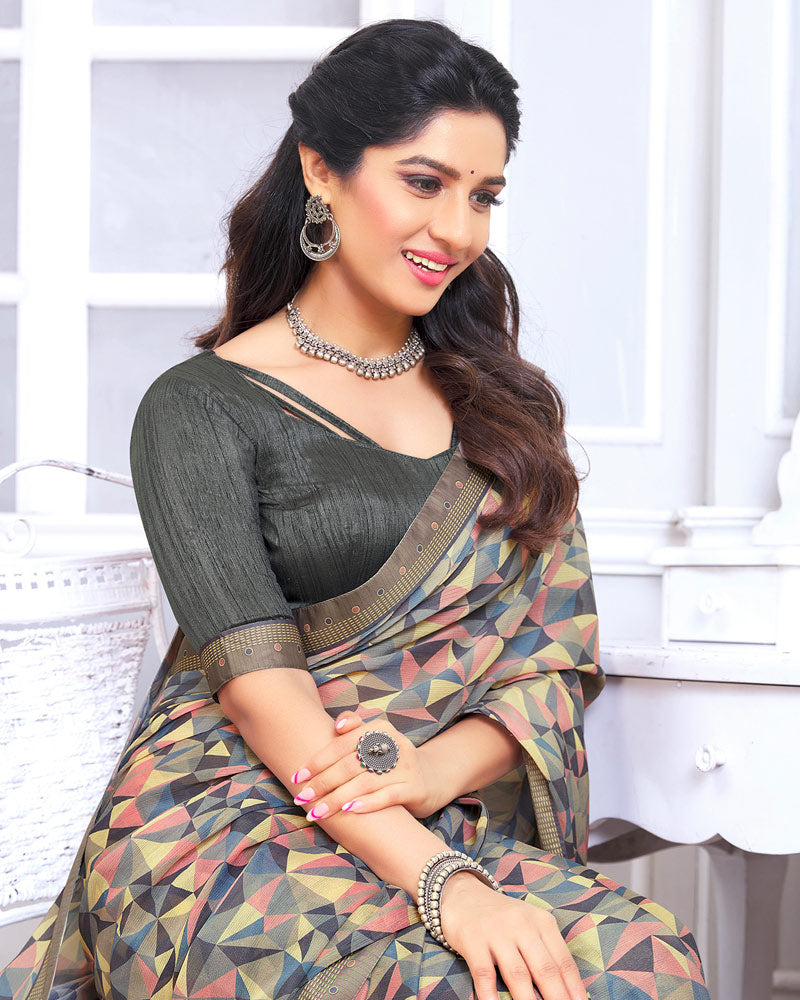 Vishal Prints Multi Printed Chiffon Saree With Fancy Border