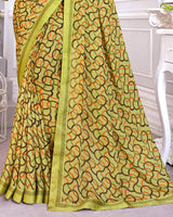 Vishal Prints Light Olive Green Printed Chiffon Saree With Fancy Border
