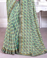 Vishal Prints Light Grey And Yellow Printed Chiffon Saree With Fancy Border