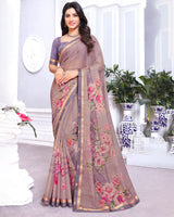 Vishal Prints Light Mauve Printed Chiffon Saree With Fancy Border