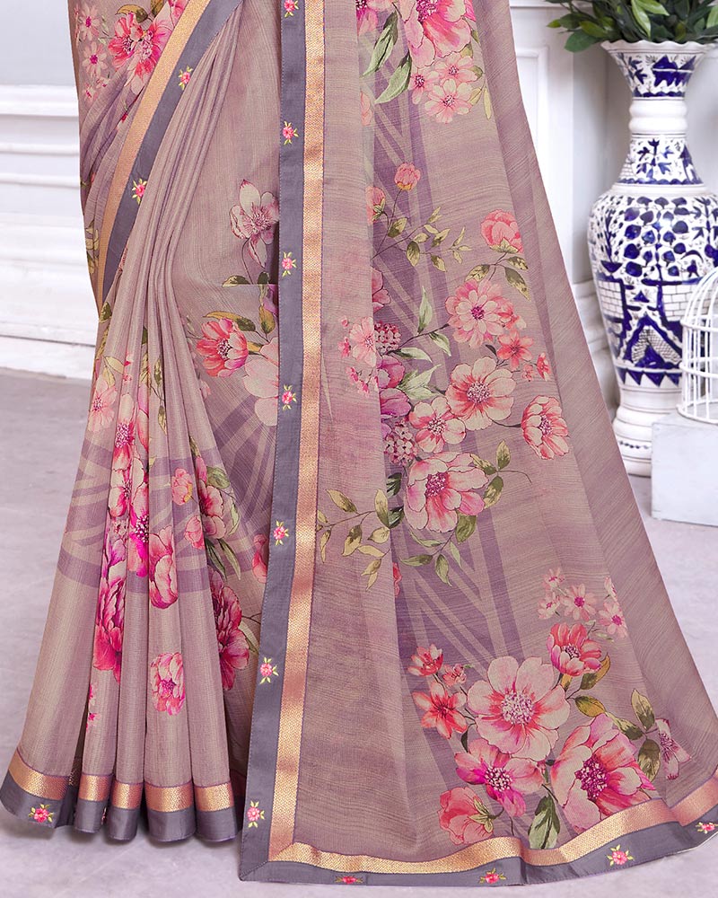 Vishal Prints Light Mauve Printed Chiffon Saree With Fancy Border