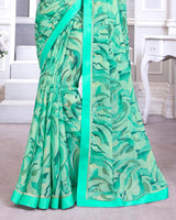 Vishal Prints Turquoise Printed Chiffon Saree With Fancy Border