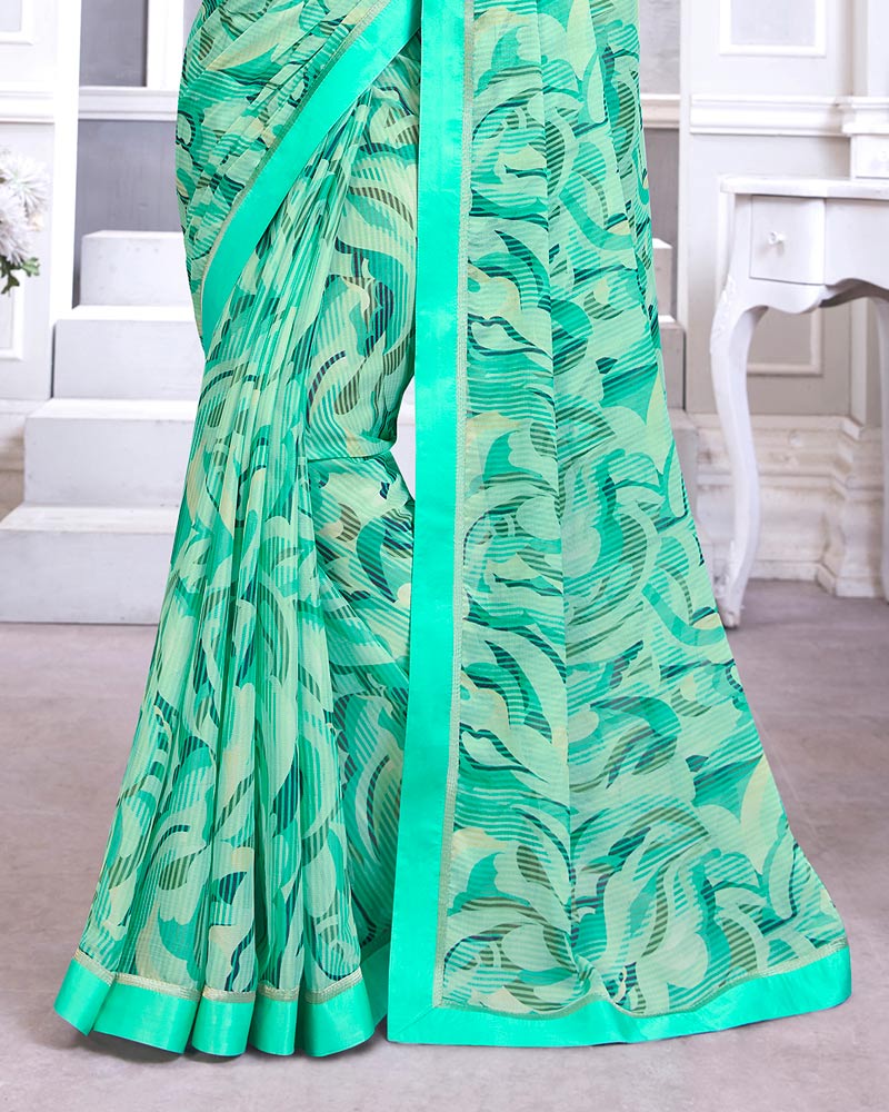 Vishal Prints Turquoise Printed Chiffon Saree With Fancy Border