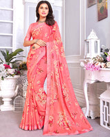 Vishal Prints Salmon Printed Chiffon Saree With Fancy Border