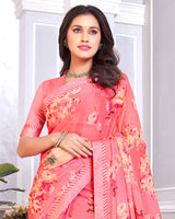 Vishal Prints Salmon Printed Chiffon Saree With Fancy Border