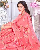 Vishal Prints Salmon Printed Chiffon Saree With Fancy Border