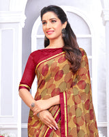 Vishal Prints Coffee Printed Chiffon Saree With Fancy Border