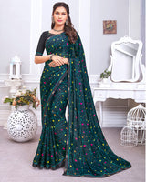 Vishal Prints Dark Grey Printed Chiffon Saree With Fancy Border