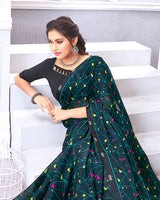 Vishal Prints Dark Grey Printed Chiffon Saree With Fancy Border