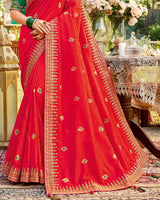 Vishal Prints Lava Red Art Silk Saree With Embroidery Work And Tassel