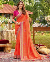 Vishal Prints Orange Art Silk Saree With Embroidery Work And Tassel