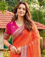 Vishal Prints Orange Art Silk Saree With Embroidery Work And Tassel