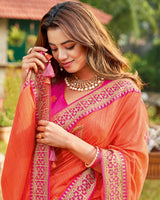 Vishal Prints Orange Art Silk Saree With Embroidery Work And Tassel