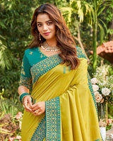Vishal Prints Light Mustard Art Silk Saree With Embroidery Work And Tassel