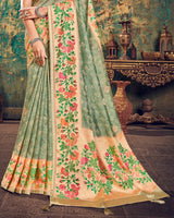 Vishal Prints Grey Olive Digital Print Brasso Saree With Foil Print And Fancy Border