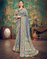 Vishal Prints Lavender Grey Digital Print Brasso Saree With Foil Print And Fancy Border