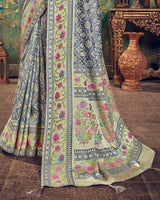 Vishal Prints Lavender Grey Digital Print Brasso Saree With Foil Print And Fancy Border
