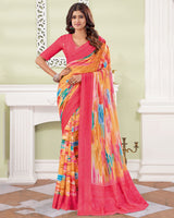 Vishal Prints Mandy Pink Designer Digital Print Georgette Saree With Embroidery-Diamond Work