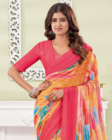Vishal Prints Mandy Pink Designer Digital Print Georgette Saree With Embroidery-Diamond Work