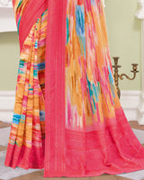 Vishal Prints Mandy Pink Designer Digital Print Georgette Saree With Embroidery-Diamond Work