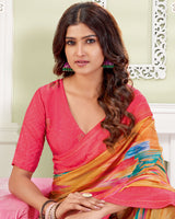 Vishal Prints Mandy Pink Designer Digital Print Georgette Saree With Embroidery-Diamond Work