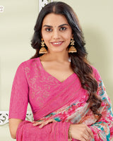 Vishal Prints Mandy Pink Designer Digital Print Georgette Saree With Embroidery-Diamond Work